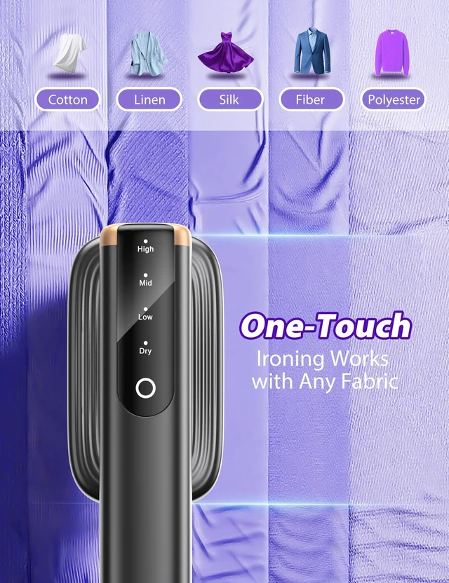 Alt view image 4 of 7 - Travel Steamer for Clothes,35 g/min Steam Quick Wrinkle Removal | Garment Steamer With 180ml Tank,35min Powerful Steam,4 Modes ,Touch Control, LED Display,Portable for Travel & Home Black