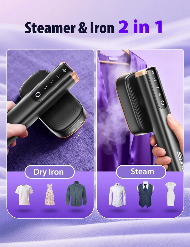 Alt view image 2 of 7 - Travel Steamer for Clothes,35 g/min Steam Quick Wrinkle Removal | Garment Steamer With 180ml Tank,35min Powerful Steam,4 Modes ,Touch Control, LED Display,Portable for Travel & Home Black