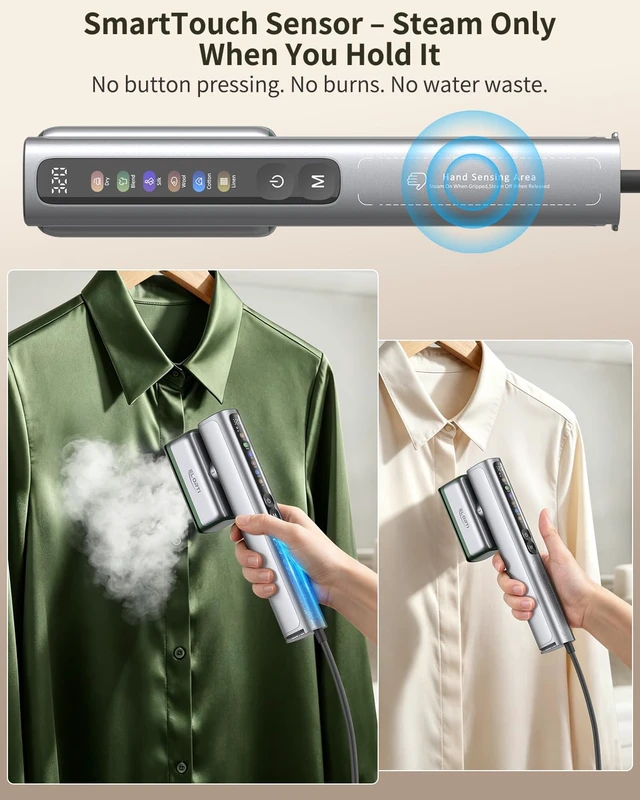 Alt view image 2 of 7 - Steamer for Clothes, 1200W Dual Voltage Portable Travel Steamer | SmartTouch Sensor, 6-in-1 Modes & LED, 2-in-1 Steam Iron,15s Heat-Up, 100-240V, For Global Europe Travel Home, Green