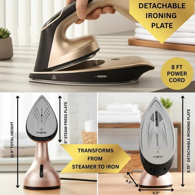 Alt view image 4 of 7 - DuoPress 2-in-1 Iron for Clothes w/Detachable Soleplate 1600W | Handheld Clothes Steamer with Large Detachable Ceramic Plate, Smart Temperature Control, Portable Wrinkle Remover