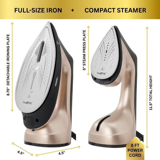Alt view image 7 of 7 - DuoPress 2-in-1 Iron for Clothes w/Detachable Soleplate 1600W | Handheld Clothes Steamer with Large Detachable Ceramic Plate, Smart Temperature Control, Portable Wrinkle Remover