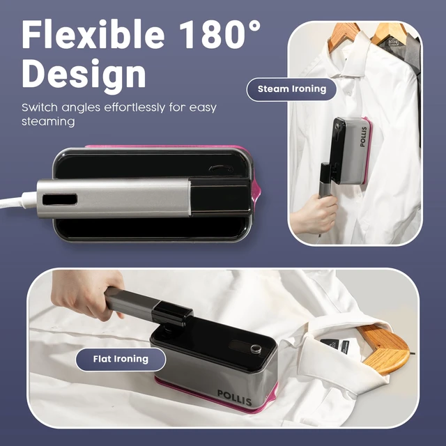 Alt view image 3 of 7 - Portable Travel Iron and Steamer for Clothes, POLLIS 2-in-1 Mini Foldable Handheld Iron, Compact Steam Iron for Travel, Small Spaces, Dorms, Cruises
