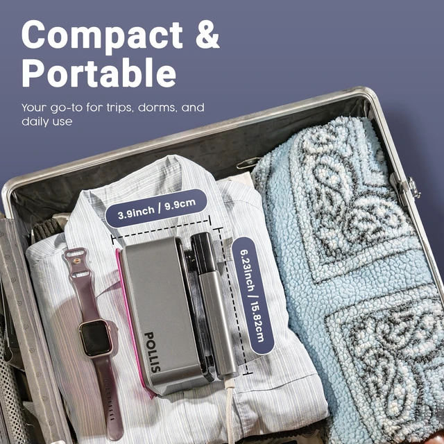 Alt view image 2 of 7 - Portable Travel Iron and Steamer for Clothes, POLLIS 2-in-1 Mini Foldable Handheld Iron, Compact Steam Iron for Travel, Small Spaces, Dorms, Cruises