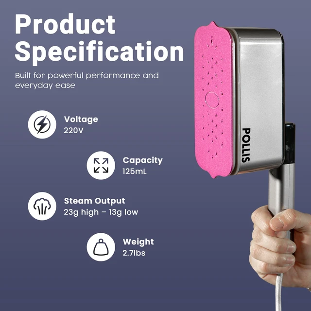 Alt view image 6 of 7 - Portable Travel Iron and Steamer for Clothes, POLLIS 2-in-1 Mini Foldable Handheld Iron, Compact Steam Iron for Travel, Small Spaces, Dorms, Cruises