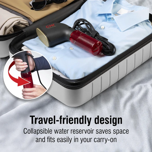 Alt view image 2 of 7 - Collapsible Travel 2-in-1 Handheld Garment Steamer & Steam Iron | 1200 Watts, 120 ml Water Tank, 6 Minutes of Steam, Fast Heatup, 10" Cord, Black