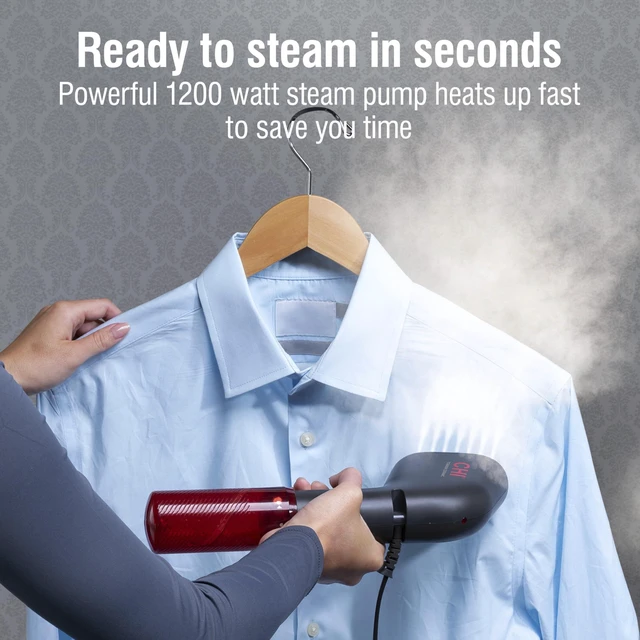 Alt view image 7 of 7 - Collapsible Travel 2-in-1 Handheld Garment Steamer & Steam Iron | 1200 Watts, 120 ml Water Tank, 6 Minutes of Steam, Fast Heatup, 10" Cord, Black