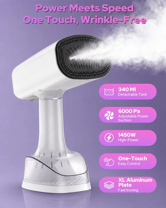 Alt view image 3 of 7 - Handheld Garment Steamer for Clothes, 3-Level Suction, Heat-Up, 20/27/32g/min Steam, , Dry Ironing & Auto-Clean, Portable Steamer for Home, Travel, Dorm
