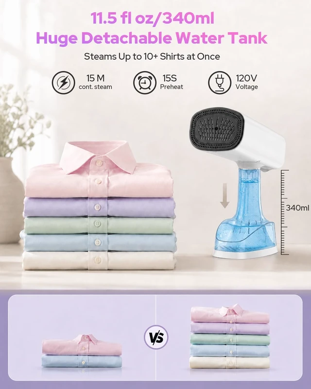 Alt view image 4 of 7 - Handheld Garment Steamer for Clothes, 3-Level Suction, Heat-Up, 20/27/32g/min Steam, , Dry Ironing & Auto-Clean, Portable Steamer for Home, Travel, Dorm
