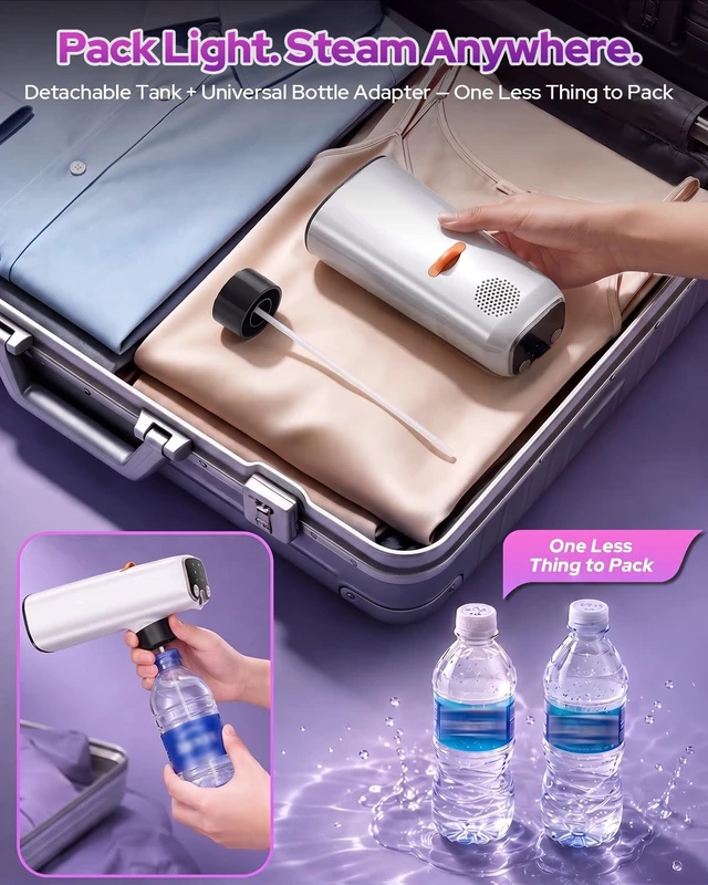 Alt view image 5 of 7 - Handheld Garment Steamer for Clothes, 3-Level Suction, Heat-Up, 20/27/32g/min Steam, , Dry Ironing & Auto-Clean, Portable Steamer for Home, Travel, Dorm