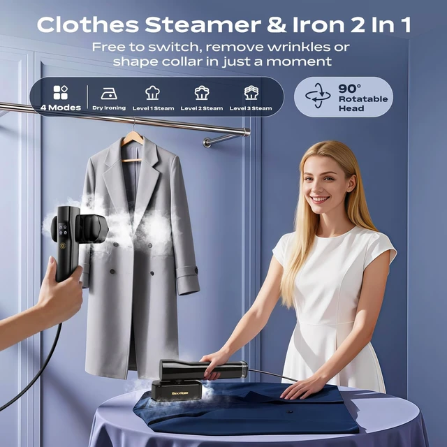 Alt view image 3 of 7 - Travel Steamer for Clothes: 1000W Powerful Clothes Steamer & Iron | 2 In 1 Design, Fast Heat Up with 4 Modes, Portable Handheld Garment Steamer, Quick Wrinkle Removal for Home & Travel,110-120V