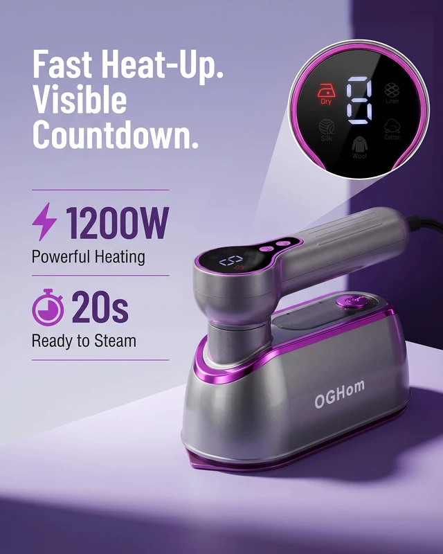 Alt view image 2 of 7 - Travel Steamer for Clothes, 1200W Portable Handheld Garment Steamer with LCD Display, 4 Steam Levels & Dry Iron Mode, 20s Fast Heat-Up, 150ml Water Tank, Large Ceramic Heat Panel, Only for 120V