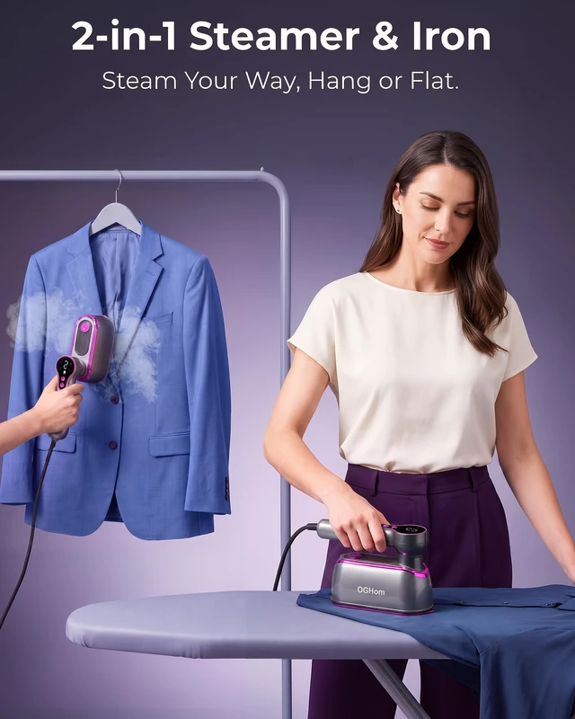 Alt view image 4 of 7 - Travel Steamer for Clothes, 1200W Portable Handheld Garment Steamer with LCD Display, 4 Steam Levels & Dry Iron Mode, 20s Fast Heat-Up, 150ml Water Tank, Large Ceramic Heat Panel, Only for 120V