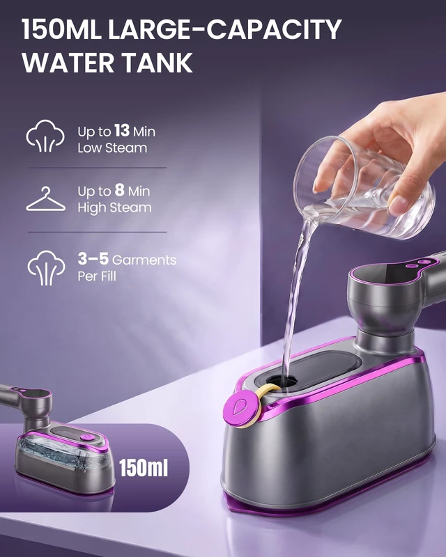 Alt view image 6 of 7 - Travel Steamer for Clothes, 1200W Portable Handheld Garment Steamer with LCD Display, 4 Steam Levels & Dry Iron Mode, 20s Fast Heat-Up, 150ml Water Tank, Large Ceramic Heat Panel, Only for 120V