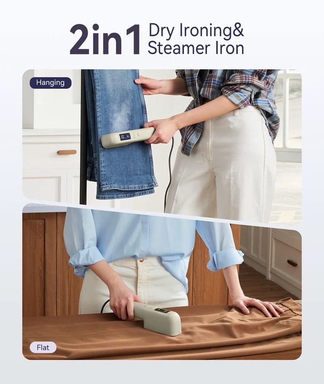 Alt view image 7 of 7 - Travel Steamer for Clothes, 100-240V Dual Voltage Handheld Steamer & Iron 2-in-1, Digital Display, 20s Heat Up, Auto Shut-Off, Worldwide Use for Home & Business Travel (Gold)