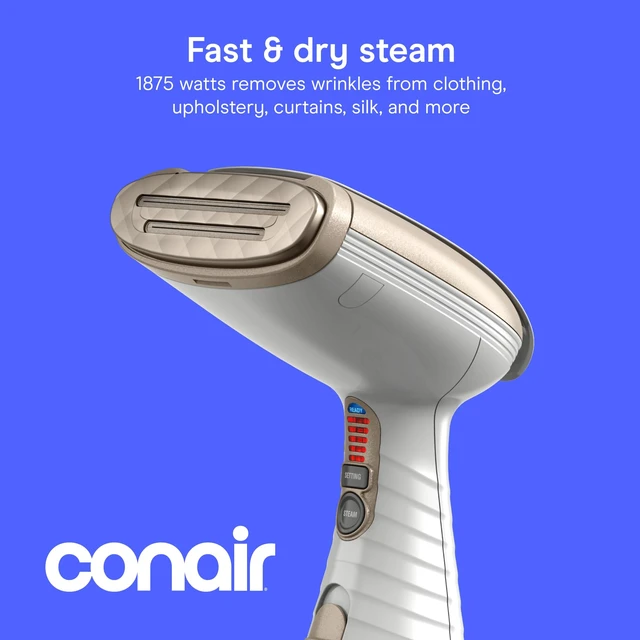 Alt view image 2 of 7 - Steamer for Clothes & Upholstery, Handheld, 3 Attachments, White | Powerful 1875W clothes steamer with 7.3 oz. water tank and 5 steam settings heats up in 40 seconds and runs for 20 minutes