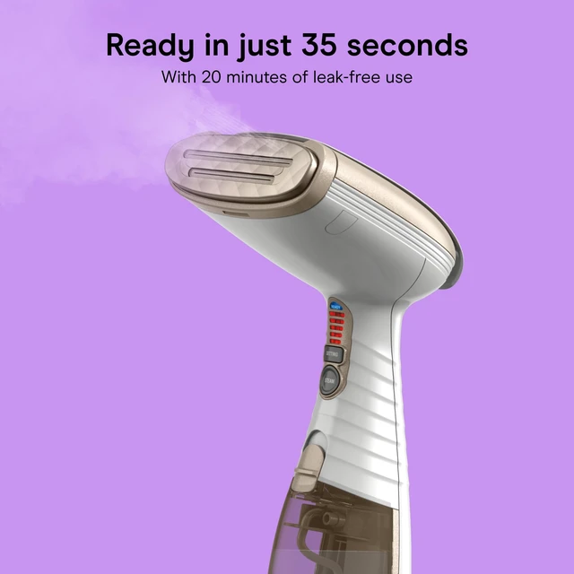 Alt view image 3 of 7 - Steamer for Clothes & Upholstery, Handheld, 3 Attachments, White | Powerful 1875W clothes steamer with 7.3 oz. water tank and 5 steam settings heats up in 40 seconds and runs for 20 minutes