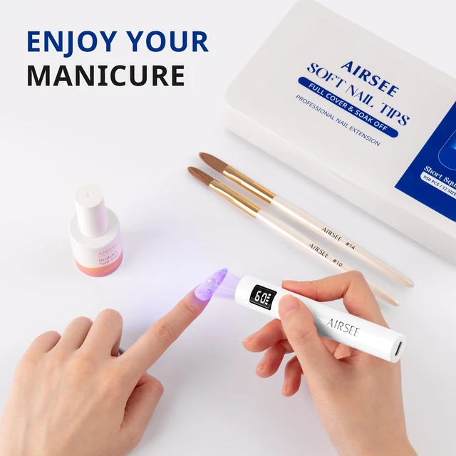 Alt view image 2 of 7 - Mini Handheld UV LAMP for Nails with Storage Bag & Display,White | 2 Timers for Fast Cure All Soft Gels, Especially Rhinestone Glue and Gel Nail Strips at Home,Travel