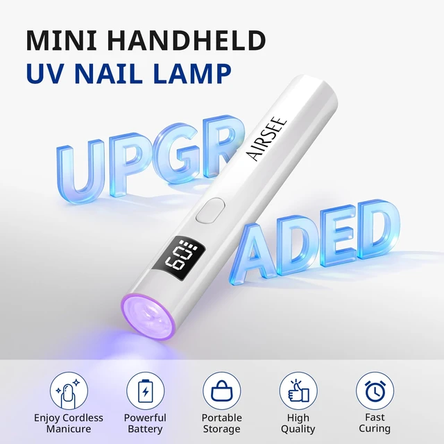 Alt view image 3 of 7 - Mini Handheld UV LAMP for Nails with Storage Bag & Display,White | 2 Timers for Fast Cure All Soft Gels, Especially Rhinestone Glue and Gel Nail Strips at Home,Travel