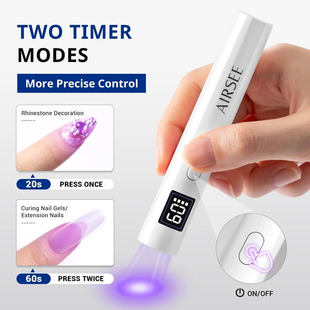 Alt view image 5 of 7 - Mini Handheld UV LAMP for Nails with Storage Bag & Display,White | 2 Timers for Fast Cure All Soft Gels, Especially Rhinestone Glue and Gel Nail Strips at Home,Travel