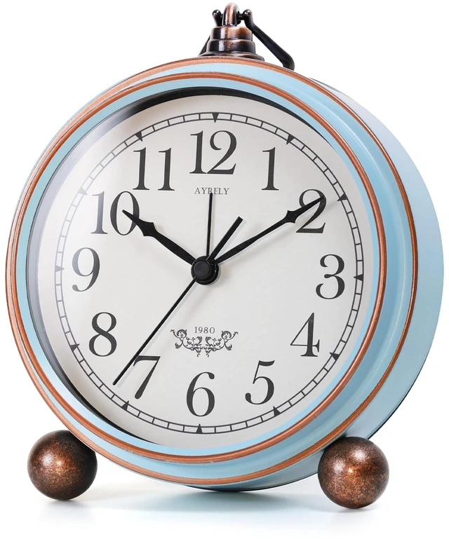 Main image of 5.3" Vintage Metal Analog Alarm Clock, Retro Desk and Table Clock | Antique Battery Operated Clock with Light, Elegant Bedside Gift for Bedrooms, Living Rooms, Shellf and Home Decor(Light Blue)