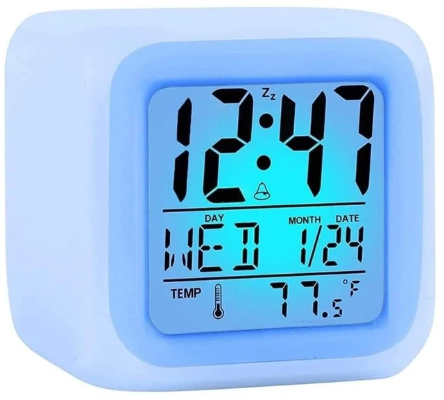 Main image of Digital Alarm Clock with 7 Color Changing Night Light 3 Inch Cubic Wake Up Clock with Snooze, Date Display, Temperature Detect, 12/24H, Battery Operated, Easy to Set, Digital Calendar Alarm Clock
