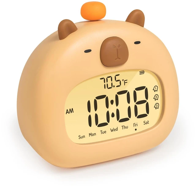 Main image of Capybara Alarm Clock with Night Light, Digital Alarm Clock for Kids | Sleep Training Clock, Dimmable, 60-Minute Timer, 3 Alarm Settings, Bedroom Decor, Gifts for Kids, Rechargeable Bedside Clock