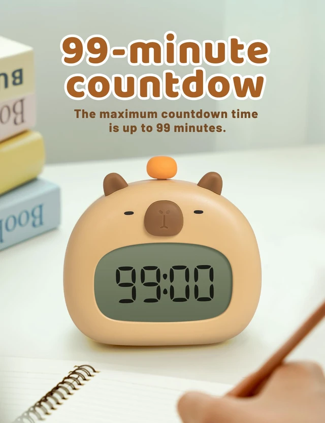 Alt view image 4 of 7 - Capybara Alarm Clock with Night Light, Digital Alarm Clock for Kids | Sleep Training Clock, Dimmable, 60-Minute Timer, 3 Alarm Settings, Bedroom Decor, Gifts for Kids, Rechargeable Bedside Clock