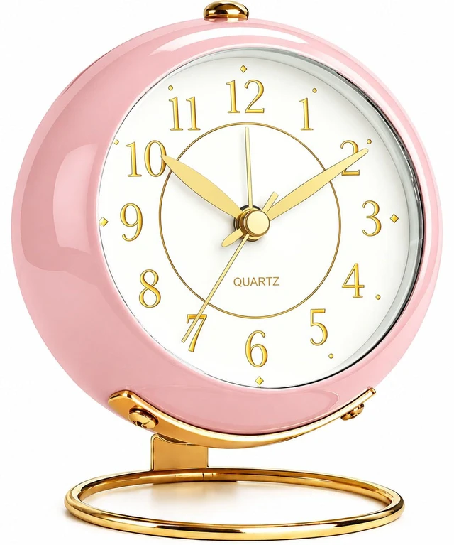 Main image of Analog Alarm Clock, Small Retro Desk Clock with Night Light, Backlight Cute Simple Design, Silent Non-Ticking, Battery Powered, for Bedroom,Travel,Kitchen,Bedside Desktop Decor