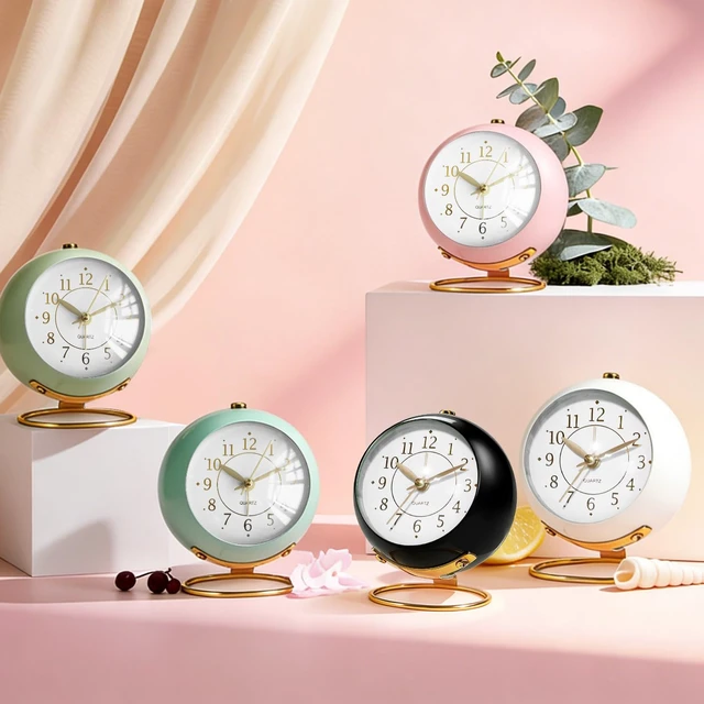 Alt view image 7 of 7 - Analog Alarm Clock, Small Retro Desk Clock with Night Light, Backlight Cute Simple Design, Silent Non-Ticking, Battery Powered, for Bedroom,Travel,Kitchen,Bedside Desktop Decor