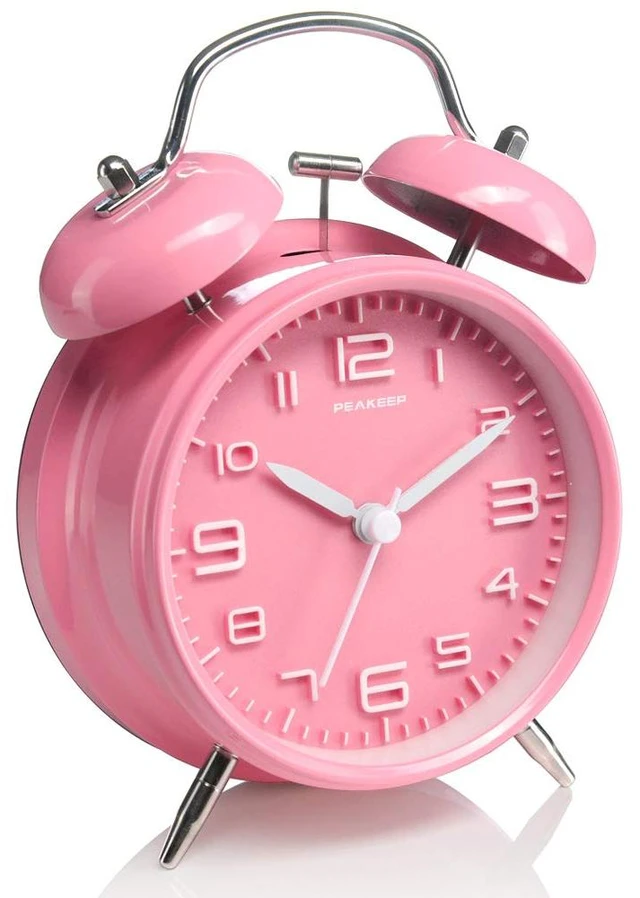 Main image of 4 Inches Twin Bell Loud Alarm Clock for Heavy Sleepers | Backlight, Battery Operated Old Fashioned Alarm Clock for Bedrooms Kids' Room (3D-Dial, Pink)