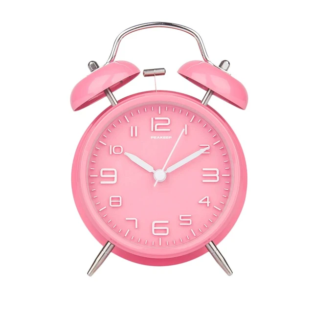 Alt view image 2 of 7 - 4 Inches Twin Bell Loud Alarm Clock for Heavy Sleepers | Backlight, Battery Operated Old Fashioned Alarm Clock for Bedrooms Kids' Room (3D-Dial, Pink)