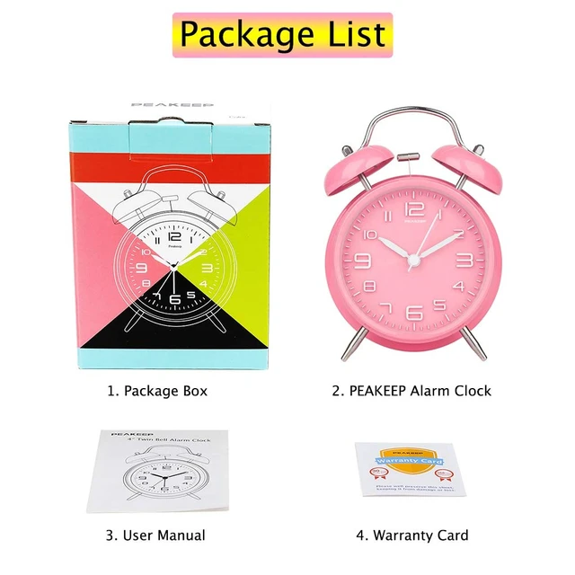 Alt view image 7 of 7 - 4 Inches Twin Bell Loud Alarm Clock for Heavy Sleepers | Backlight, Battery Operated Old Fashioned Alarm Clock for Bedrooms Kids' Room (3D-Dial, Pink)