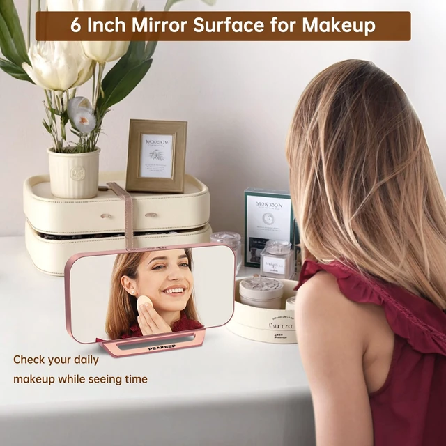 Alt view image 3 of 7 - Slim Digital Mirror Aesthetic Alarm Clock for Bedrooms Desk Decor | Plug in Electric Big LED Modern Small Clock for Office Living Room, Battery Backup, 6 Dimmers (Rose Gold)