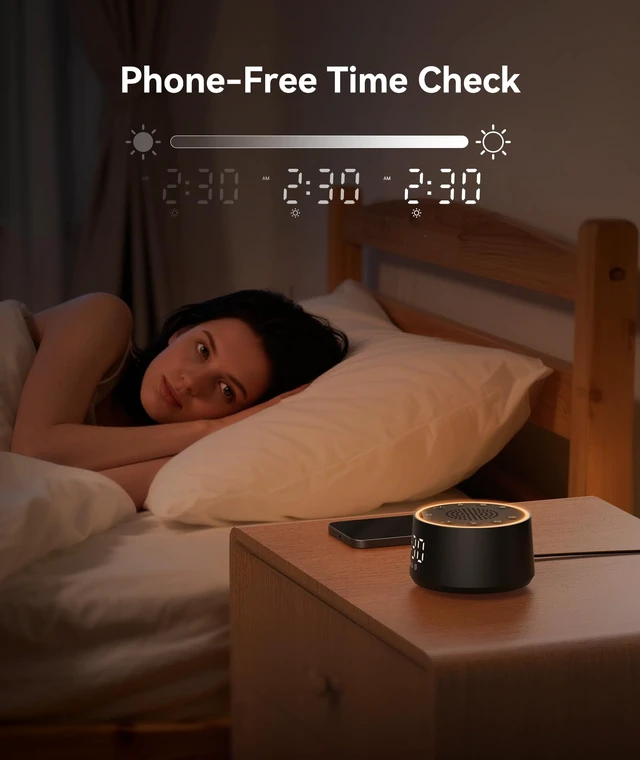 Alt view image 6 of 7 - D1 Nova Sound Machine Alarm Clock for Sleep, White Noise | 25 Sounds, 7 Gentle Alarms, 5-Level Dimmable Clock, 10-480 Min Timer, 10-Color Night Light, USB-C Plug-In