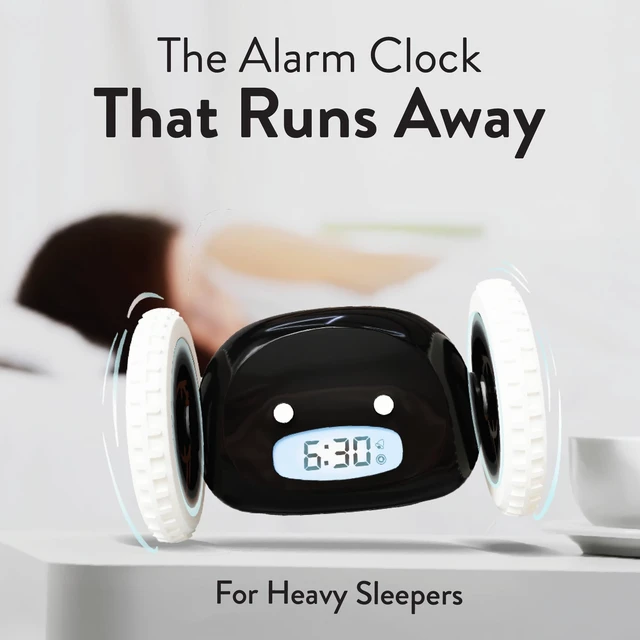 Alt view image 3 of 7 - Runaway Digital Loud Rolling Alarm Clock for Heavy Sleeper Adults | Alarm Clock on Wheels that Jumps & Runs to Wake You Up | Funny Unique Gift for Adults, Teens & Kids Bedrooms, Black