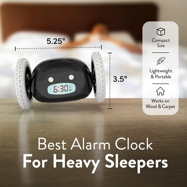 Alt view image 5 of 7 - Runaway Digital Loud Rolling Alarm Clock for Heavy Sleeper Adults | Alarm Clock on Wheels that Jumps & Runs to Wake You Up | Funny Unique Gift for Adults, Teens & Kids Bedrooms, Black