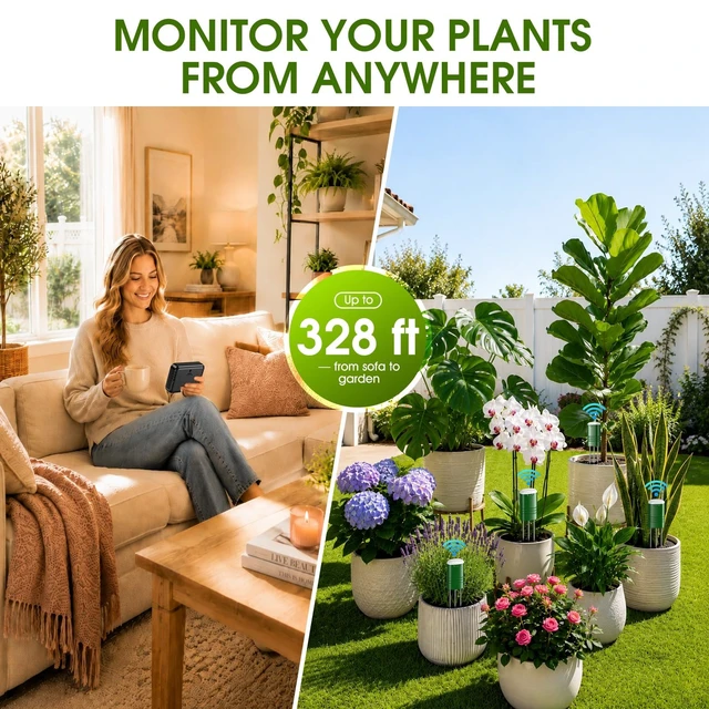 Alt view image 6 of 7 - Soil Moisture Meter for Plants,4-in-1 Wireless Soil Tester,Soil Thermometer/Moisture/Sunlight Time,Large Screen,Indoor/Outdoor Plant Water Meter,Garden Soil Test Kit for Lawn,Farm,Houseplants