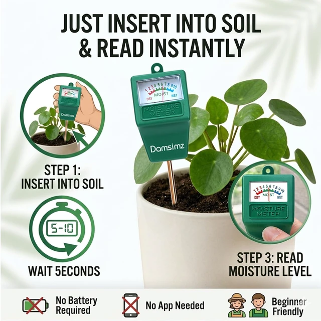 Alt view image 3 of 7 - Soil Moisture Meter for Plants, Plant Water Meter, Soil Tester | Plant Moisture Meter for Houseplants, Prevent Over & Underwatering, No Battery Needed, Hydrometer for Indoor & Outdoor Plants