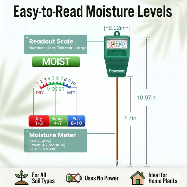 Alt view image 4 of 7 - Soil Moisture Meter for Plants, Plant Water Meter, Soil Tester | Plant Moisture Meter for Houseplants, Prevent Over & Underwatering, No Battery Needed, Hydrometer for Indoor & Outdoor Plants