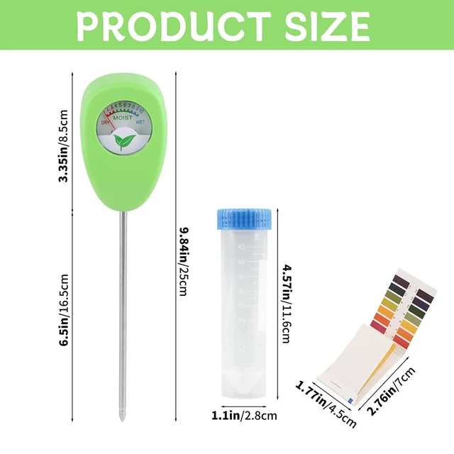 Alt view image 2 of 7 - Moisture Meter for Plants, Soil Moisture Meter with pH Strips, No Battery | Plant moisture meter with Dry Moist Wet dial, 6.5 in probe, and 25 pH strips for potted plants and potting soil checks