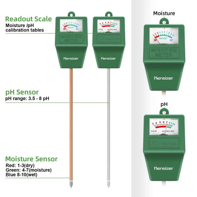 Alt view image 2 of 7 - Soil Tester, Soil Moisture/pH Meter, Gardening Farm Lawn Test Kit Tool, Digital Plant Probe, Water Hydrometer for Indoor Outdoor, No Battery Required, Green