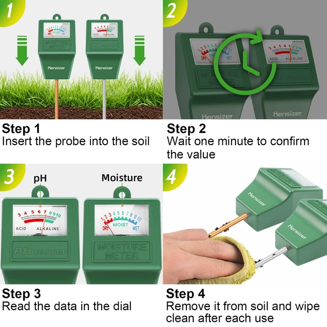 Alt view image 5 of 7 - Soil Tester, Soil Moisture/pH Meter, Gardening Farm Lawn Test Kit Tool, Digital Plant Probe, Water Hydrometer for Indoor Outdoor, No Battery Required, Green