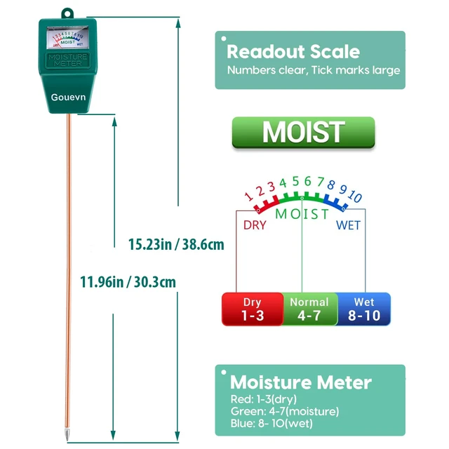 Alt view image 6 of 7 - Long Probe Soil Moisture Meter for Plants, Plant Moisture Meter for House Plants, Plant Water Meter for Indoor & Outdoor Large Potted Plants, Hygrometer Gardening Gifts - No Battery Needed