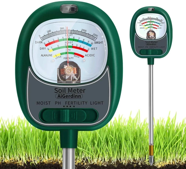 Main image of Soil Moisture Meter for Plants, 4-in-1 Soil Tester - pH/Fertility/Sunlight Meter, Large Dial, Indoor/Outdoor Plant Water Monitor, Garden Soil Test Kit for Lawn, Farm, Houseplants
