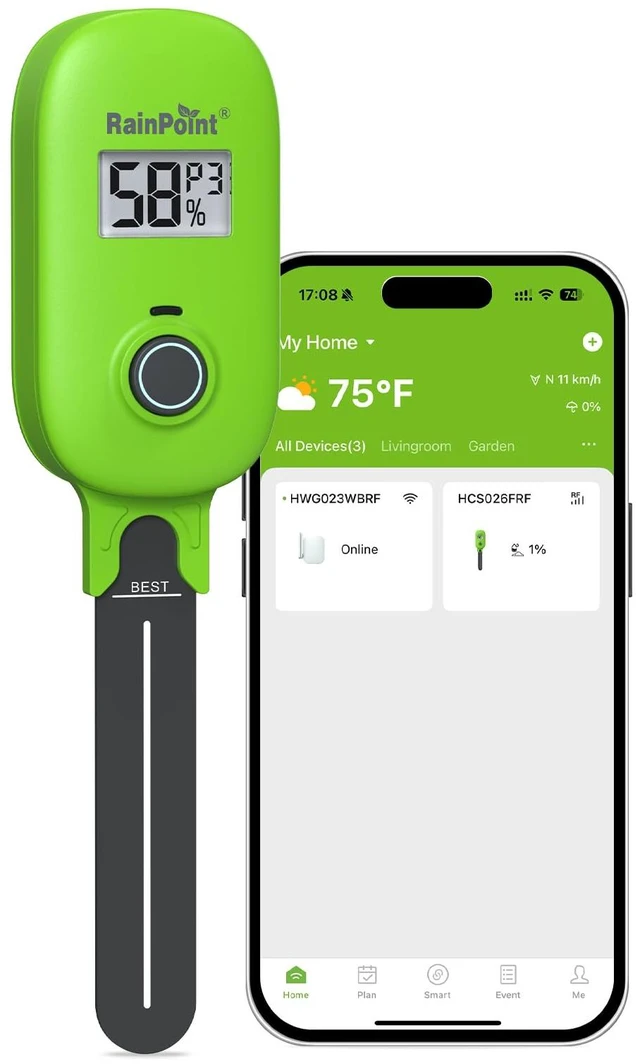 Main image of Smart Soil Moisture Meter for Plants, Soil Hygrometer Sensor, Real-time Monitor Humidity Tester for Gardening, Farming, Indoor and Outdoor Plants Care, HWG023/HWG040 WiFi Hub Needed (Green)