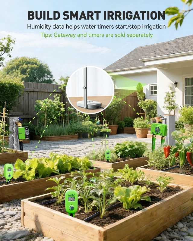 Alt view image 2 of 7 - Smart Soil Moisture Meter for Plants, Soil Hygrometer Sensor, Real-time Monitor Humidity Tester for Gardening, Farming, Indoor and Outdoor Plants Care, HWG023/HWG040 WiFi Hub Needed (Green)