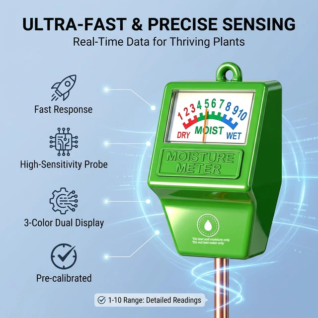 Alt view image 3 of 7 - 2 Pcs Plant Water Meter, Soil Moisture Meter for Indoor Outdoor Use | Battery-free, Instant Read Soil Water Level, Easy to Read & Use, Single-Probe, less hurts to plants roots