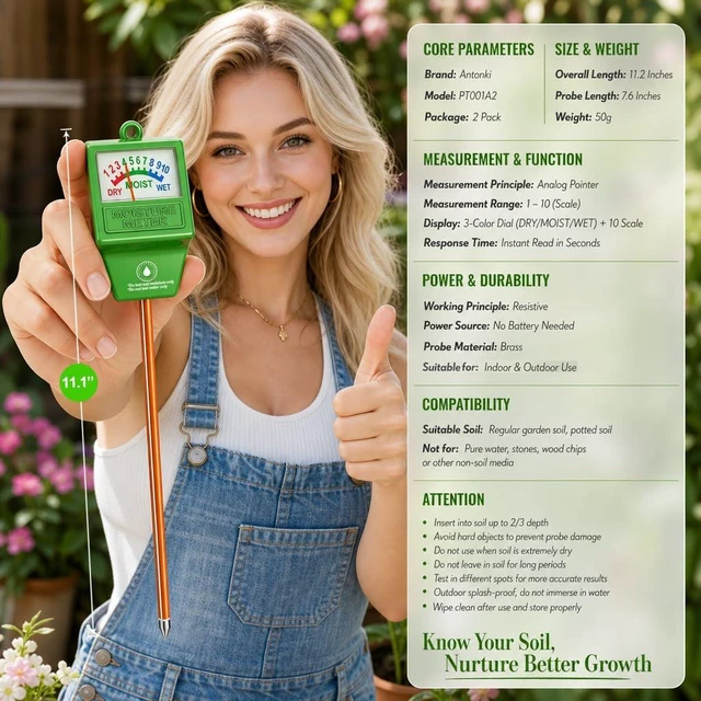 Alt view image 5 of 7 - 2 Pcs Plant Water Meter, Soil Moisture Meter for Indoor Outdoor Use | Battery-free, Instant Read Soil Water Level, Easy to Read & Use, Single-Probe, less hurts to plants roots
