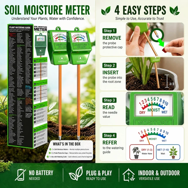 Alt view image 7 of 7 - 2 Pcs Plant Water Meter, Soil Moisture Meter for Indoor Outdoor Use | Battery-free, Instant Read Soil Water Level, Easy to Read & Use, Single-Probe, less hurts to plants roots