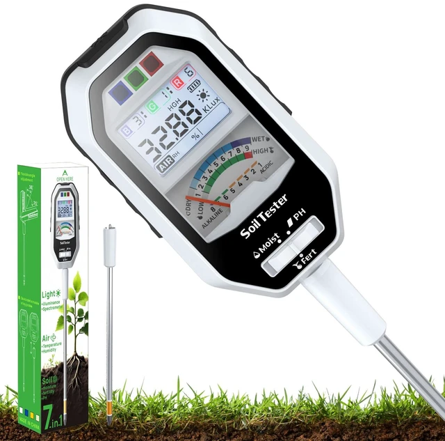 Main image of Soil Moisture Meter, 7-in-1 Soil PH Tester/Soil Moisture/Fertility with Removable Probe, Digital Air Temp/Humidity/Sunlight Intensity/BGR Spectral for Plants Gardening, Lawn and Indoor Outdoor Plants